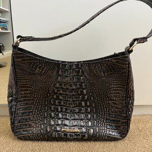 Brahmin Noelle Croc embossed Leather Shoulder bag Purse Pewter